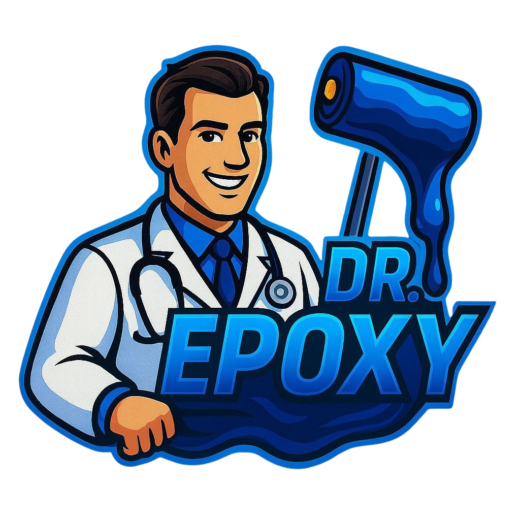 Dr. Epoxy logo featuring a stylized character holding a paint roller